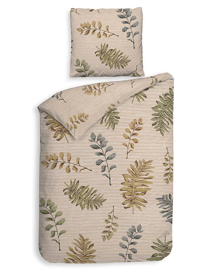 HNL Komplet pościeli twillowej "Listi" w kolorze beżowo-zielonym rozmiar: 135x200 cm