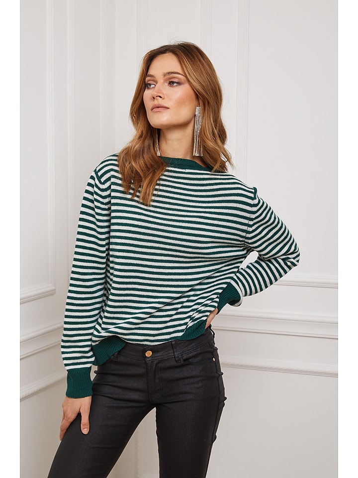 So Cachemire Sweter "Astrobal" w kolorze ciemnozielono-białym rozmiar: M