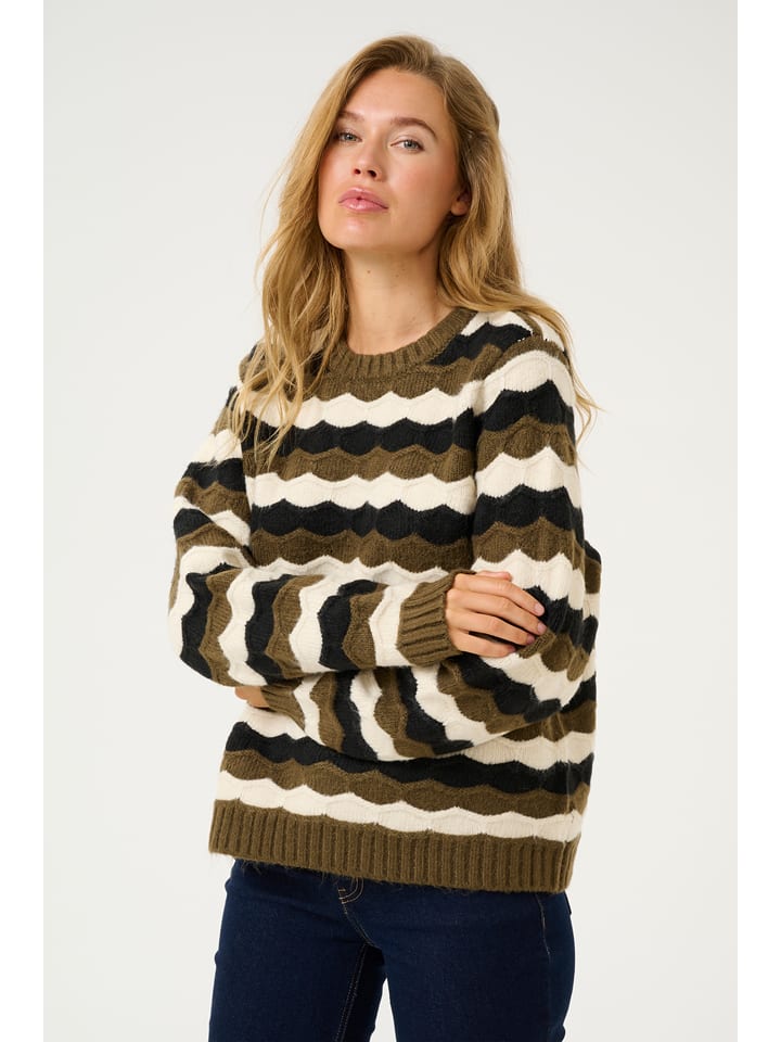 CULTURE Sweter "Anthonia" w kolorze oliwkowo-kremowo-czarnym rozmiar: L/XL