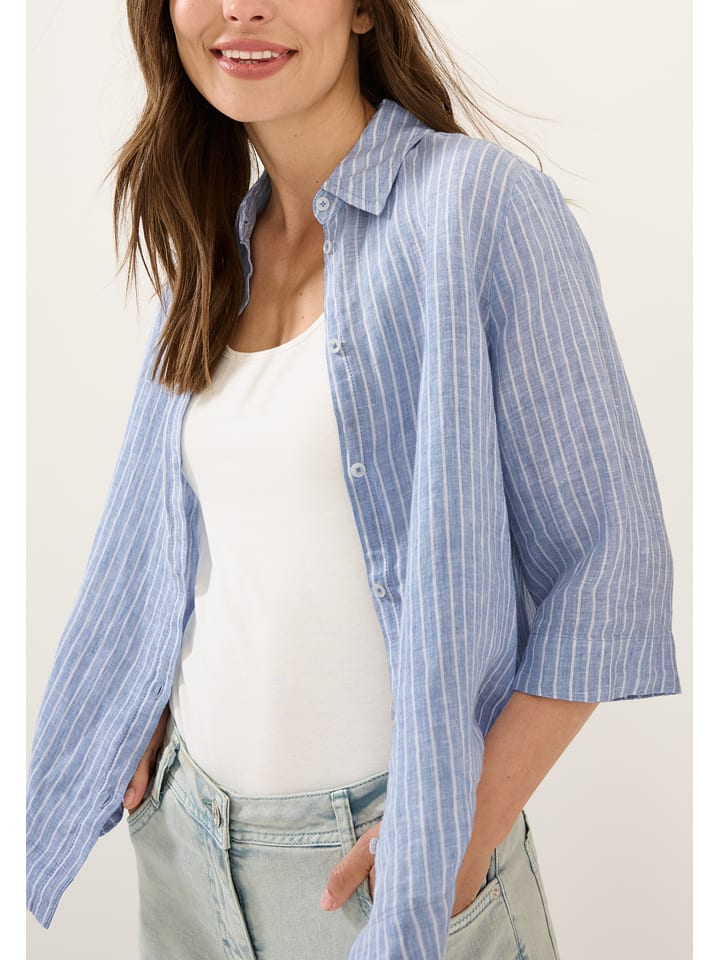 Cecil Lniana bluzka w kolorze błękitno-białym rozmiar: L