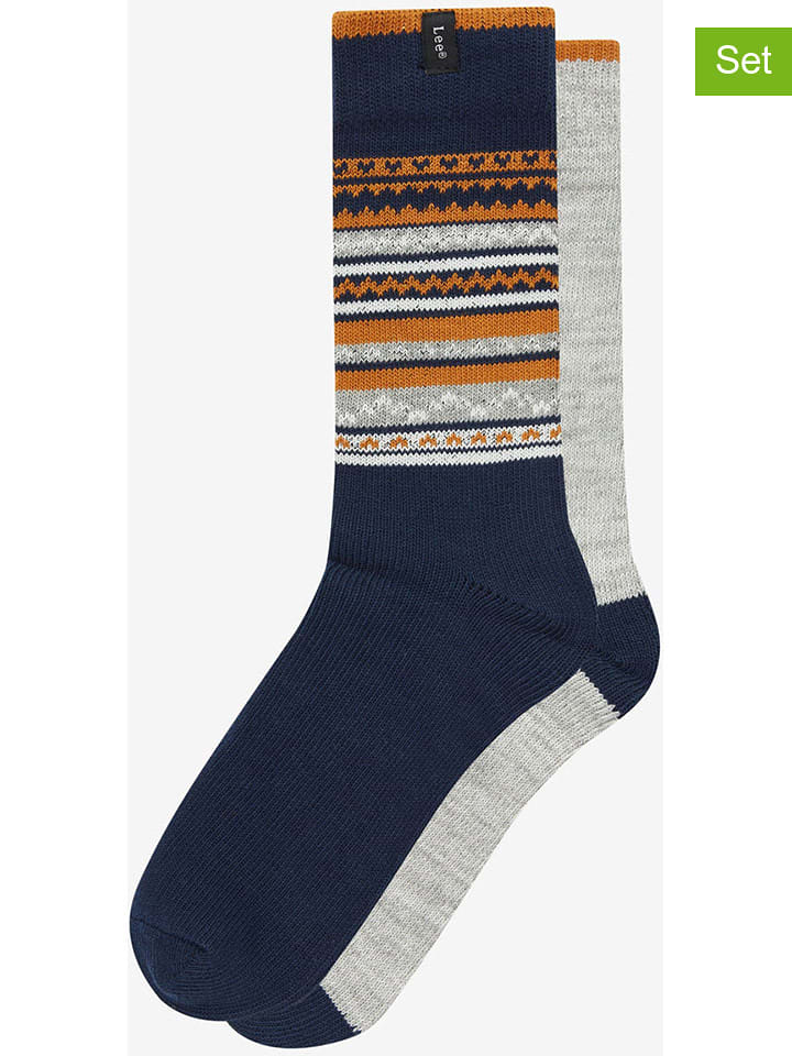 Lee Skarpety (2 pary) "Roger" w kolorze jasnoszaro-granatowo-musztardowym rozmiar: 38-42