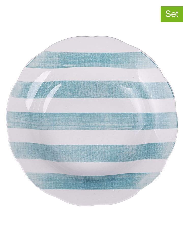 Villa d´Este Talerze głębokie (6 szt.) "Versilia" w kolorze biało-turkusowym - Ø 22 cm rozmiar: onesize
