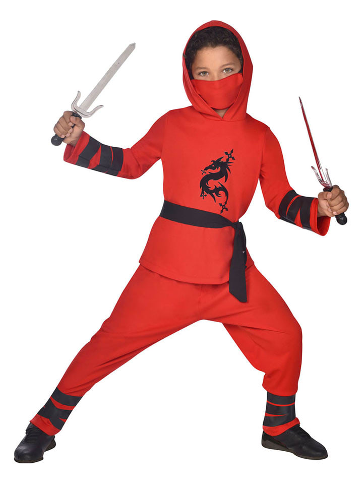 amscan 6-częściowy kostium "Ninja" w kolorze czerwonym rozmiar: 116-128