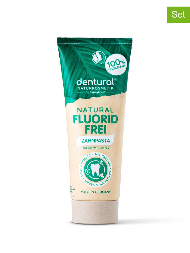 happybrush Pasty do zębów (3 szt.) "Dentural fluoridfree" - 3 x 75 ml rozmiar: onesize