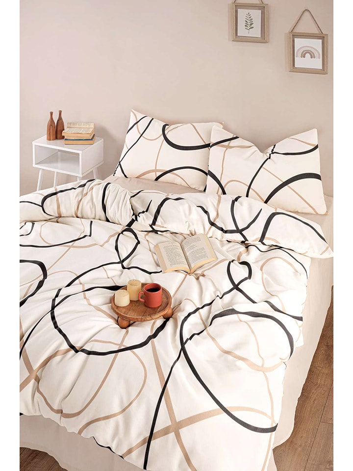 Colourful Cotton Komplet pościeli "LineRondom" w kolorze kremowo-czarnym rozmiar: 140x200 cm