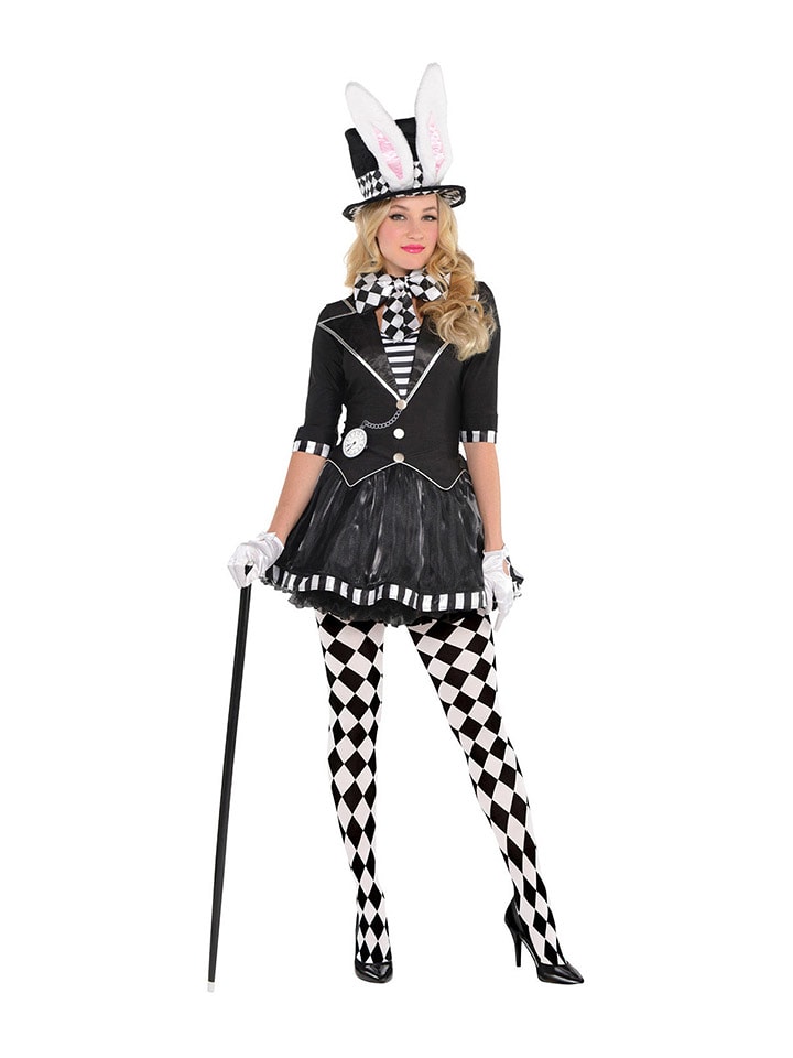 amscan 4-częściowy kostium "Dark Mad Hatter" w kolorze czarno-białym rozmiar: S