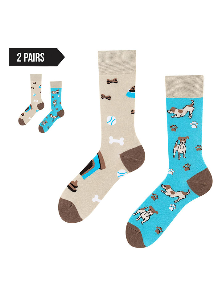 TODO SOCKS Skarpety (2 pary) w kolorze beżowo-błękitnym rozmiar: 39-42