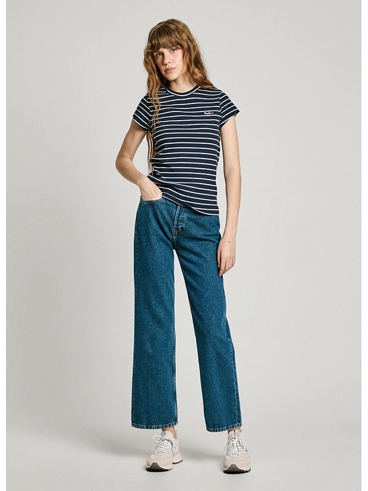 Pepe Jeans Koszulka "Meribel" w kolorze granatowo-białym rozmiar: XL