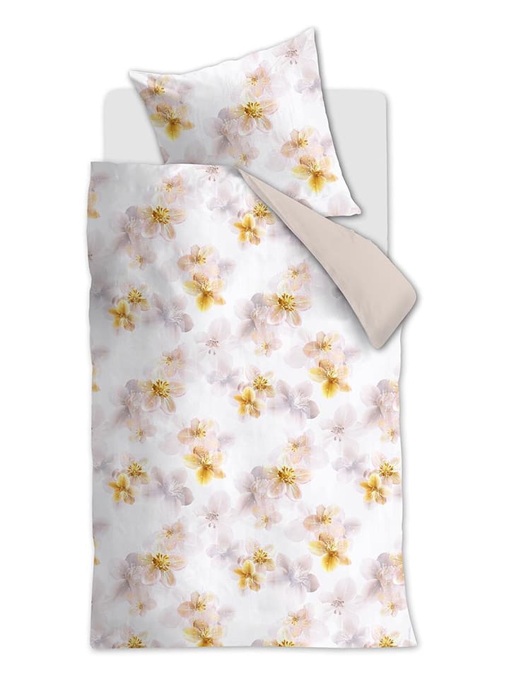 Beddinghouse Komplet pościeli satynowej "Estelle" w kolorze biało-żółtym rozmiar: 155x220 cm