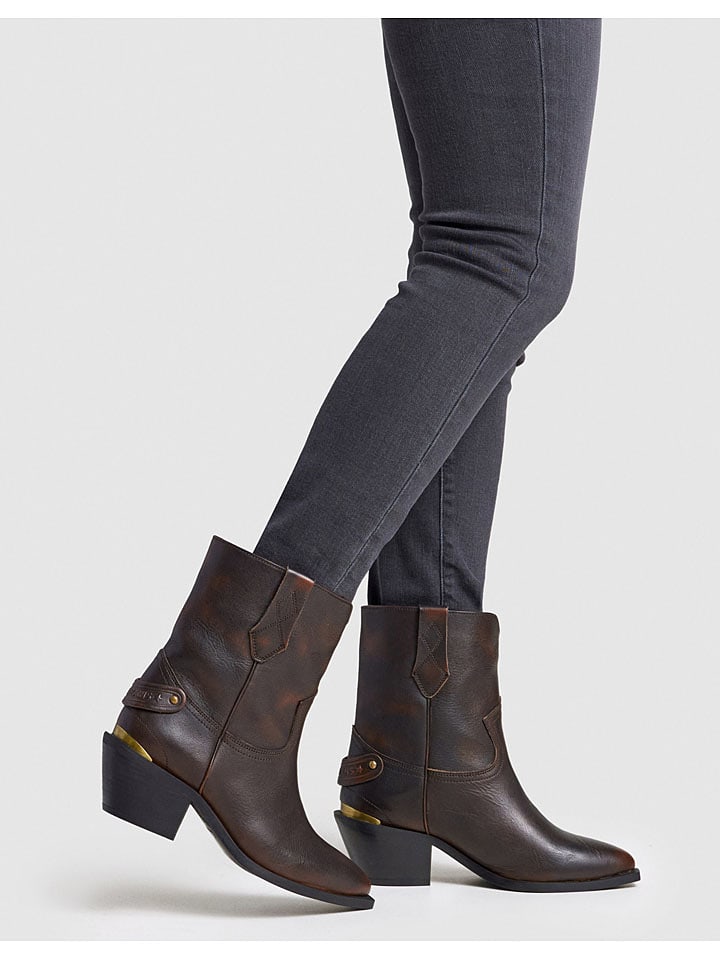 Pepe Jeans FOOTWEAR Skórzane botki "April" w kolorze brązowym rozmiar: 39