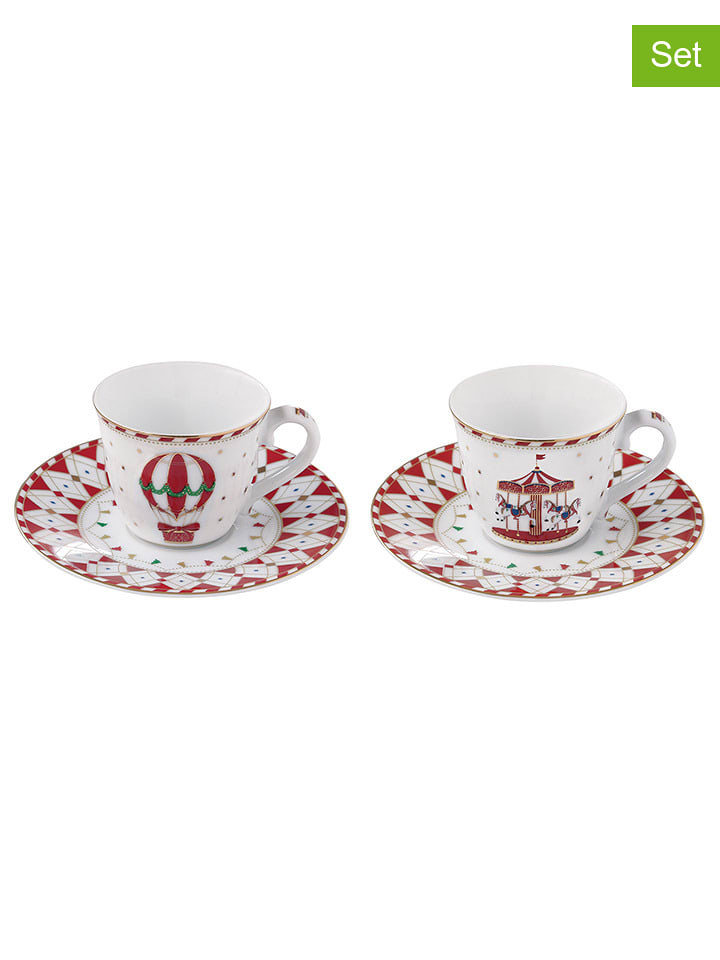 Easy Life Filiżanki (2 szt.) "Christmas Wonderland" w kolorze biało-czerwonym - 80 ml rozmiar: onesize