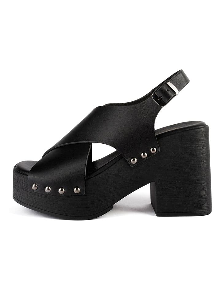 loft37 Skórzane sandały w kolorze czarnym na obcasie rozmiar: 40