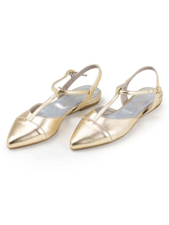 Anna Morellini Skórzane klapki "Filenza" w kolorze złotym rozmiar: 39