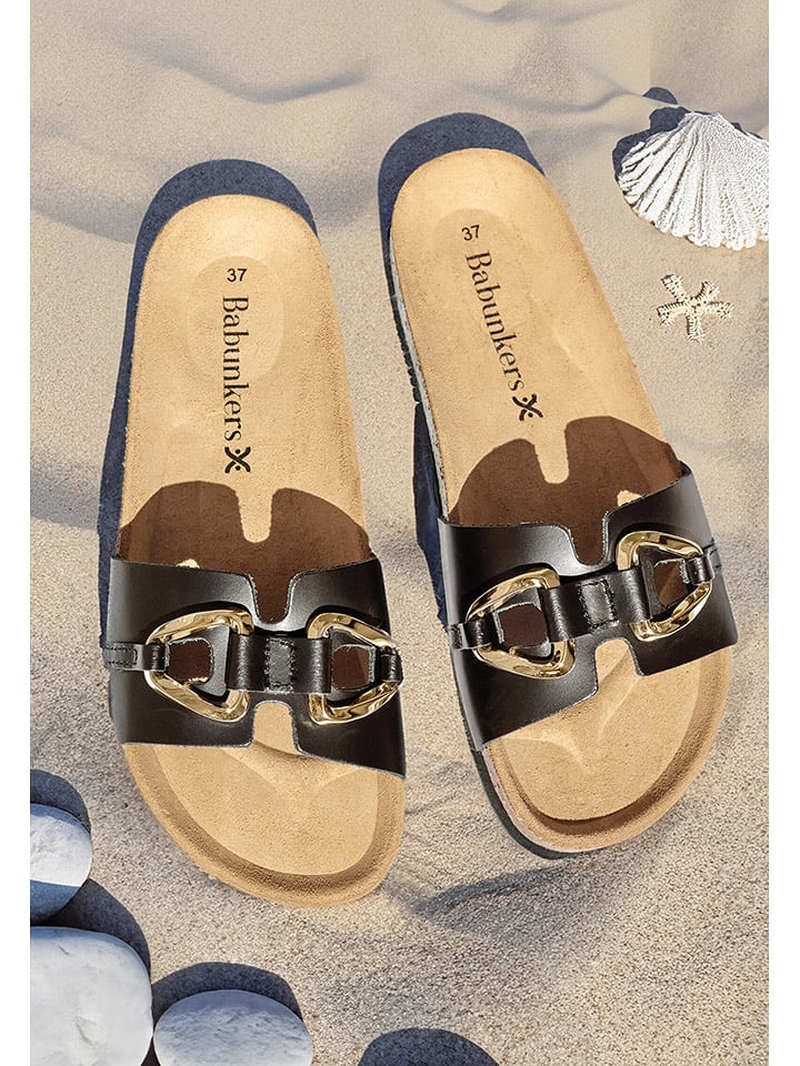 BABUNKERS Family Skórzane klapki w kolorze czarnym rozmiar: 40