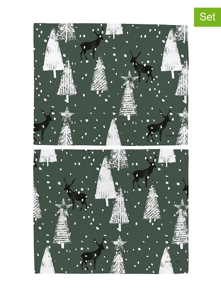 Butter Kings Podkładki (2 szt.) "Deer in the forest" w kolorze zielono-czarnym - 35 x 45 cm rozmiar: onesize