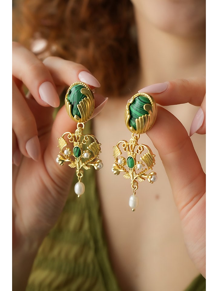 L'Atelier de Gaia Pozłacane kolczyki z malachitami rozmiar: onesize