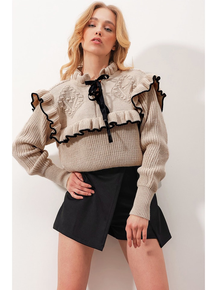 Happiness Istanbul Sweter w kolorze beżowym rozmiar: onesize