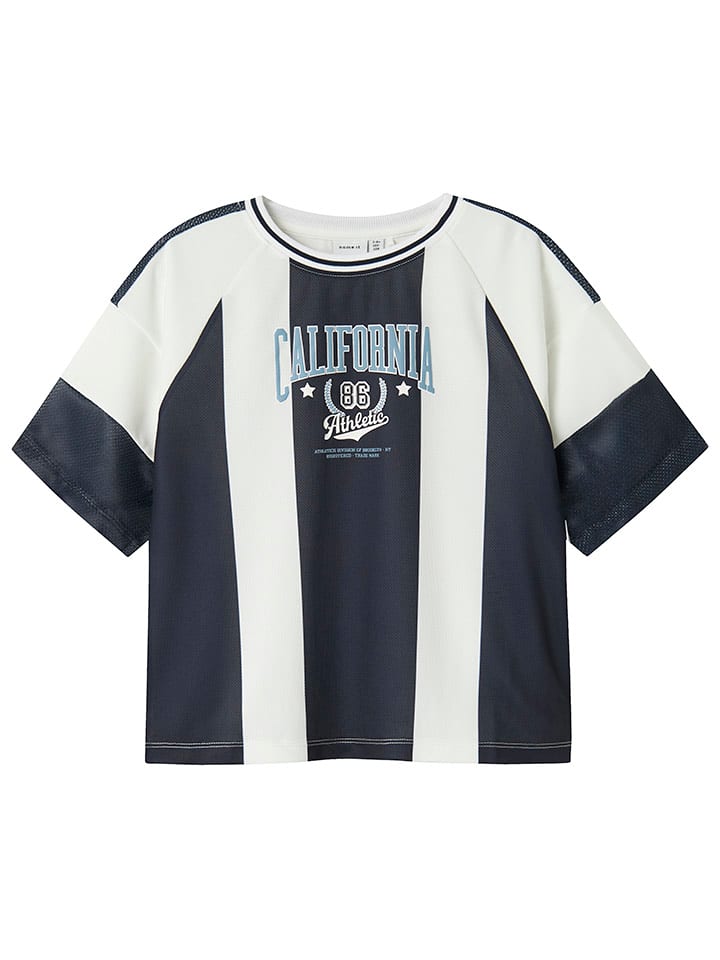 name it Koszulka w kolorze biało-granatowym rozmiar: 134/140