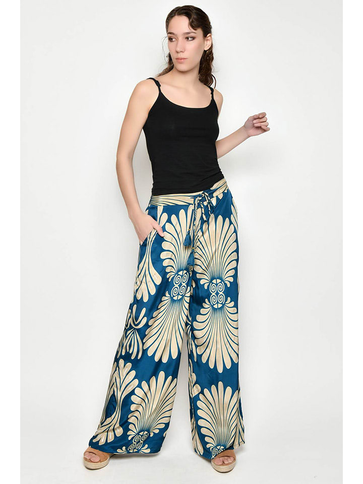 H.H.G. Spodnie w kolorze niebiesko-kremowym rozmiar: S