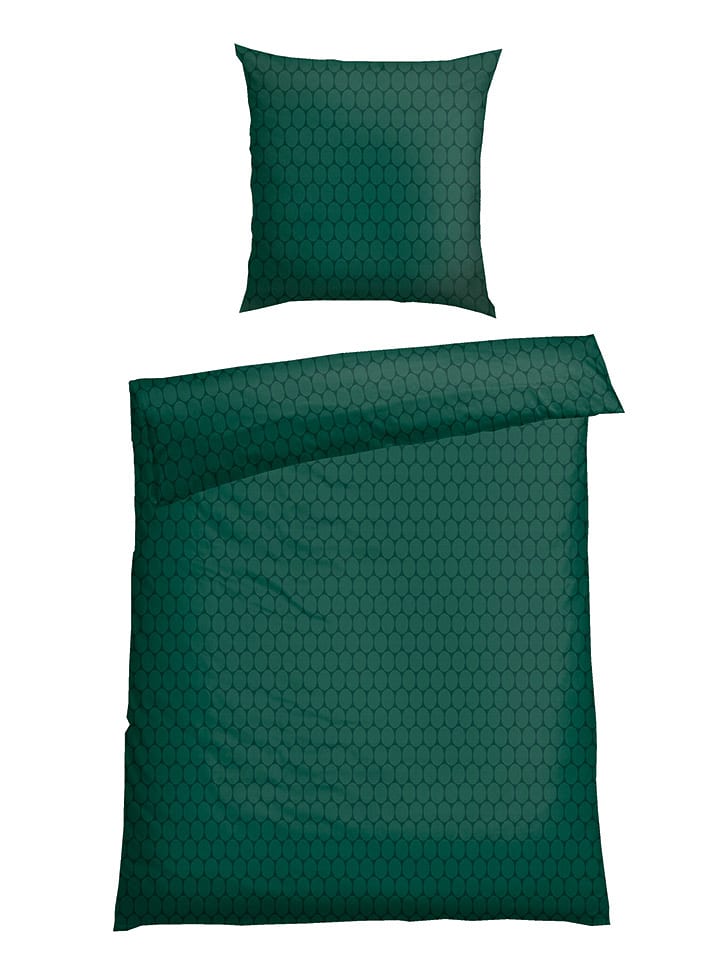 Schiesser Komplet pościeli flanelowej "Drops" w kolorze zielonym rozmiar: 135x200 cm