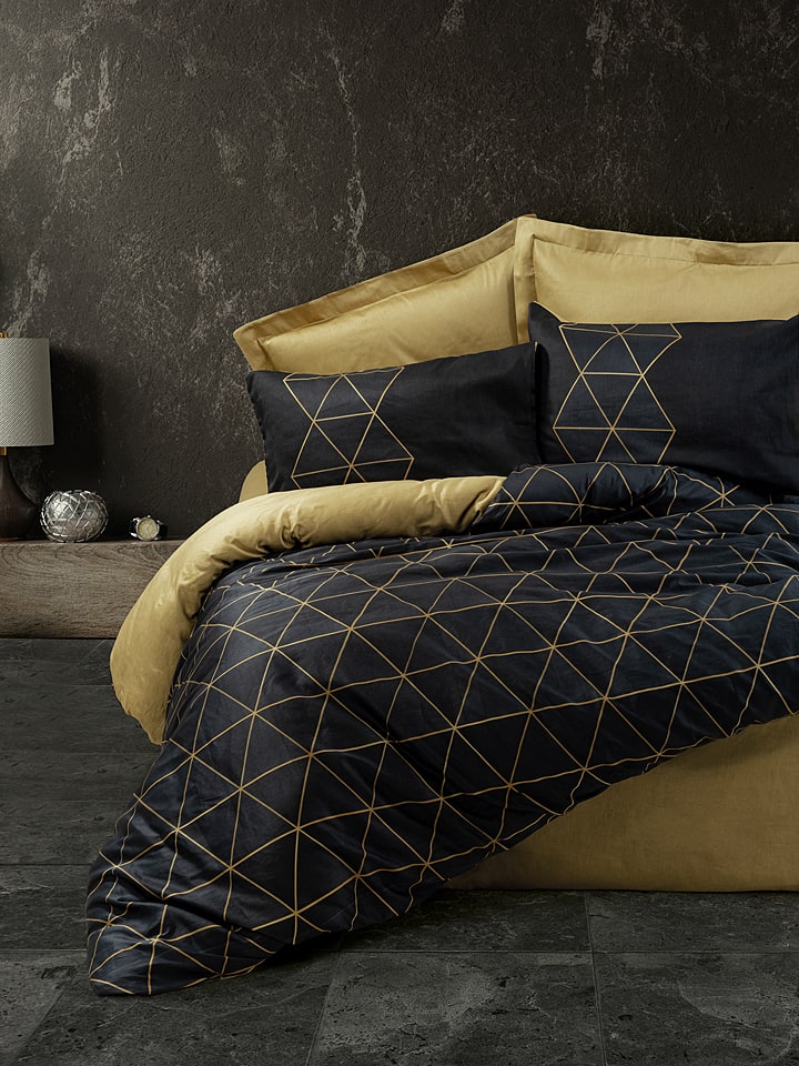 Elizabed Komplet pościeli renforcé "Veta" w kolorze złoto-czarnym rozmiar: 135x200 cm