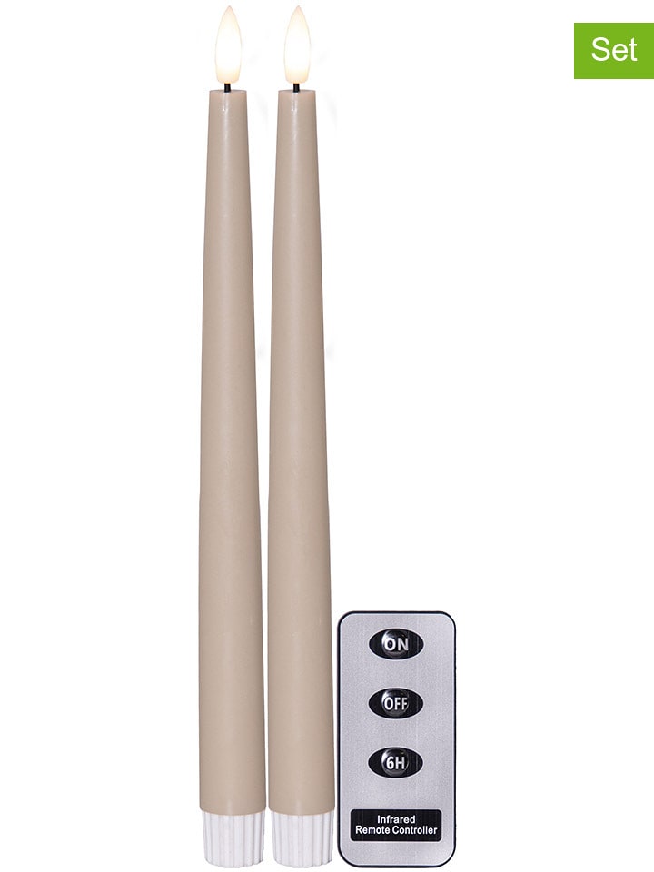 STAR Trading Świece LED (2 szt.) "Flame Slim" w kolorze beżowym - wys. 28,5 cm rozmiar: onesize