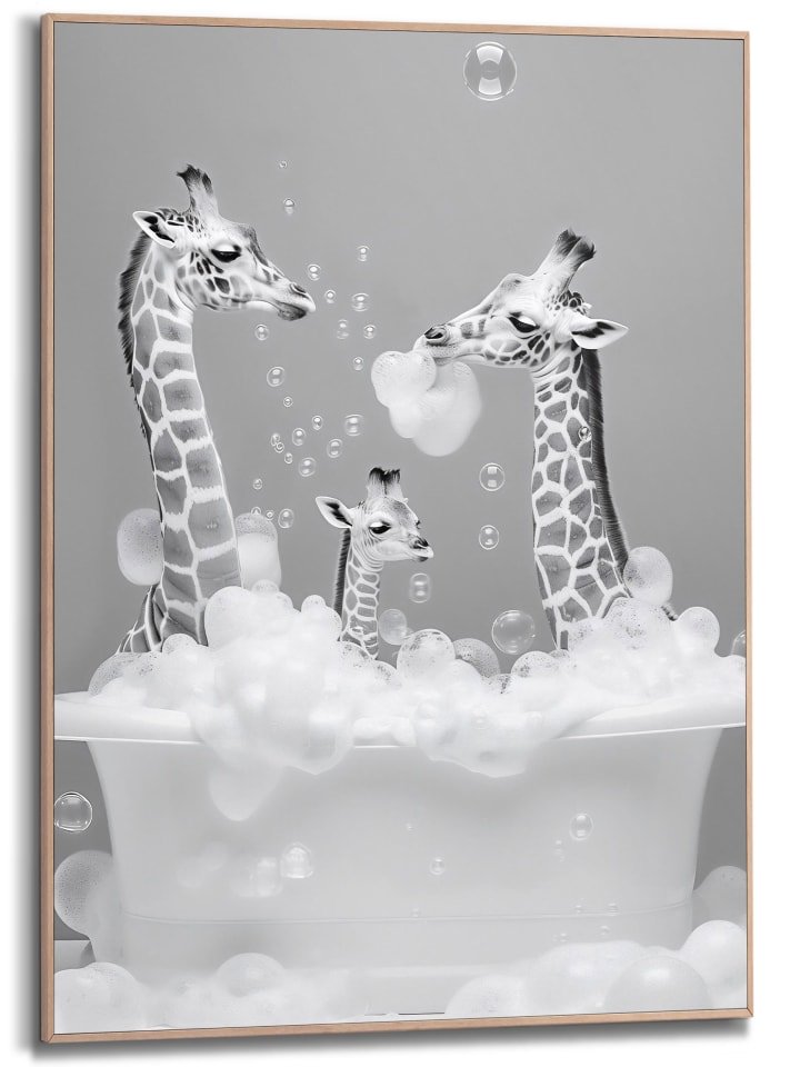 Orangewallz Druk artystyczny "Family Giraffe" w ramce rozmiar: 50x70 cm