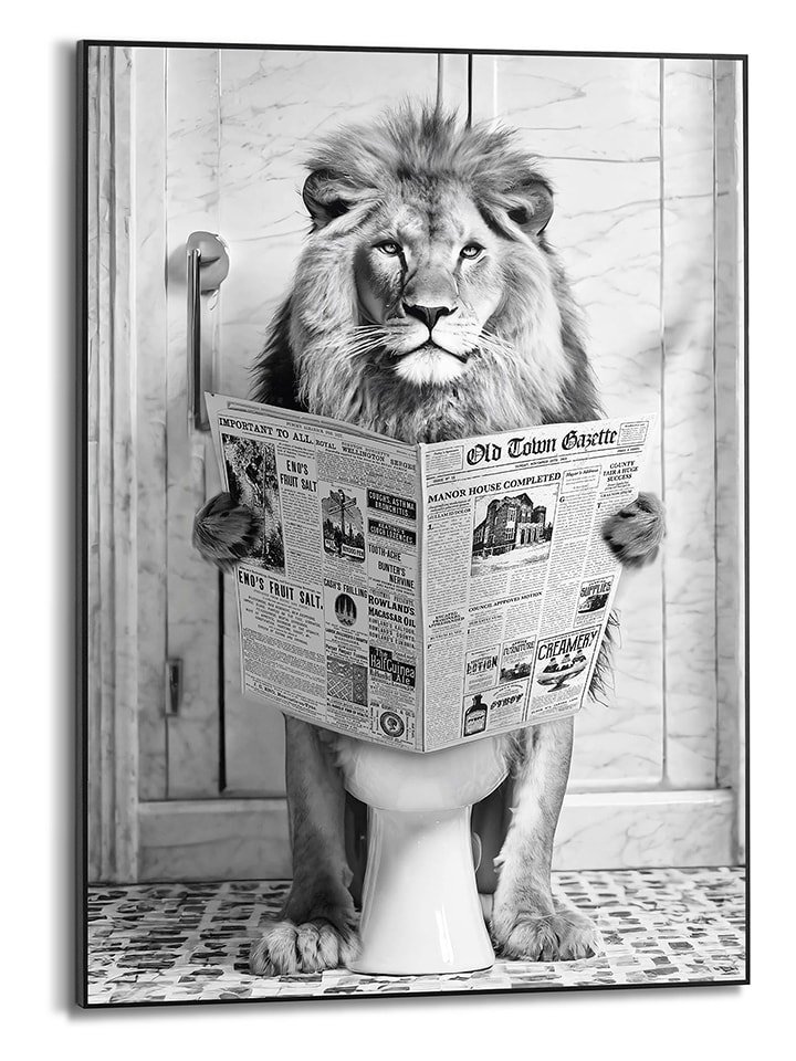 Orangewallz Druk artystyczny "Lion Toilet" w ramce rozmiar: 50x70 cm