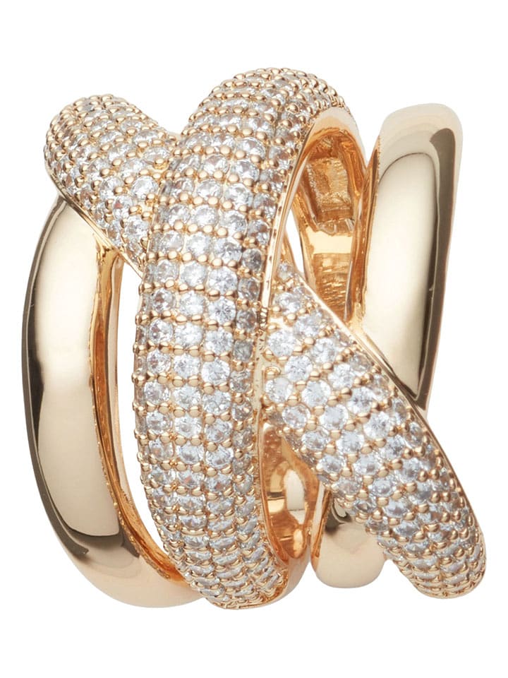 U.S. Polo Assn. Pozłacany pierścionek z kryształami rozmiar: 54,5