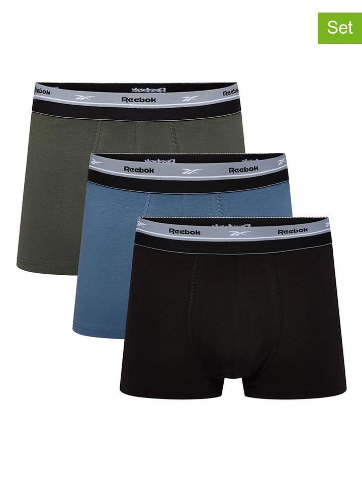 Reebok Bokserki (3 pary) w kolorze czarnym, antracytowym i niebieskim rozmiar: M