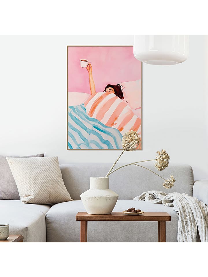 Orangewallz Druk artystyczny "Coffee in Bed" w ramce rozmiar: 50x70 cm
