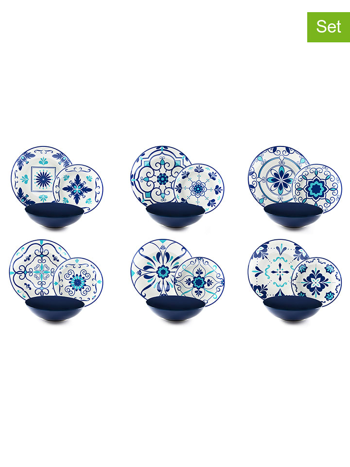 Trendy Kitchen by EXCÉLSA 18-częściowy zestaw talerzy "Vietri" w kolorze biało-niebieskim rozmiar: onesize