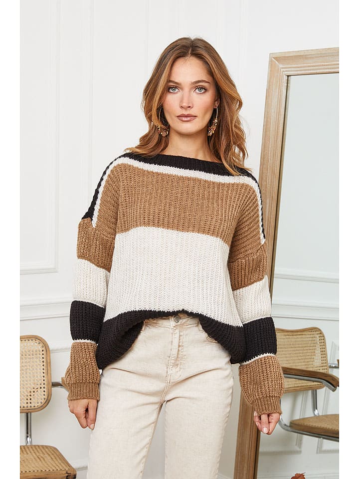 Joséfine Sweter "Calzoni" w kolorze karmelowo-czarno-beżowym rozmiar: L