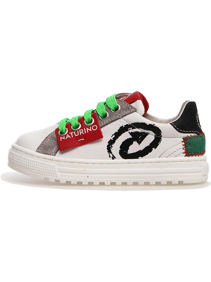 Naturino Skórzane sneakersy "Hess" w kolorze białym ze wzorem rozmiar: 35