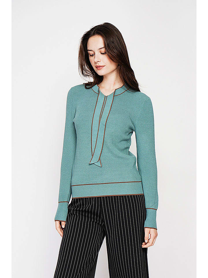 C& Jo Sweter w kolorze jasnobrązowo-turkusowym rozmiar: 40