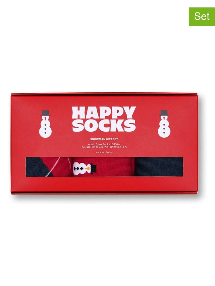 Happy Socks Skarpety (3 pary) "Snowman" w kolorze granatowo-czerwonym rozmiar: 36-40