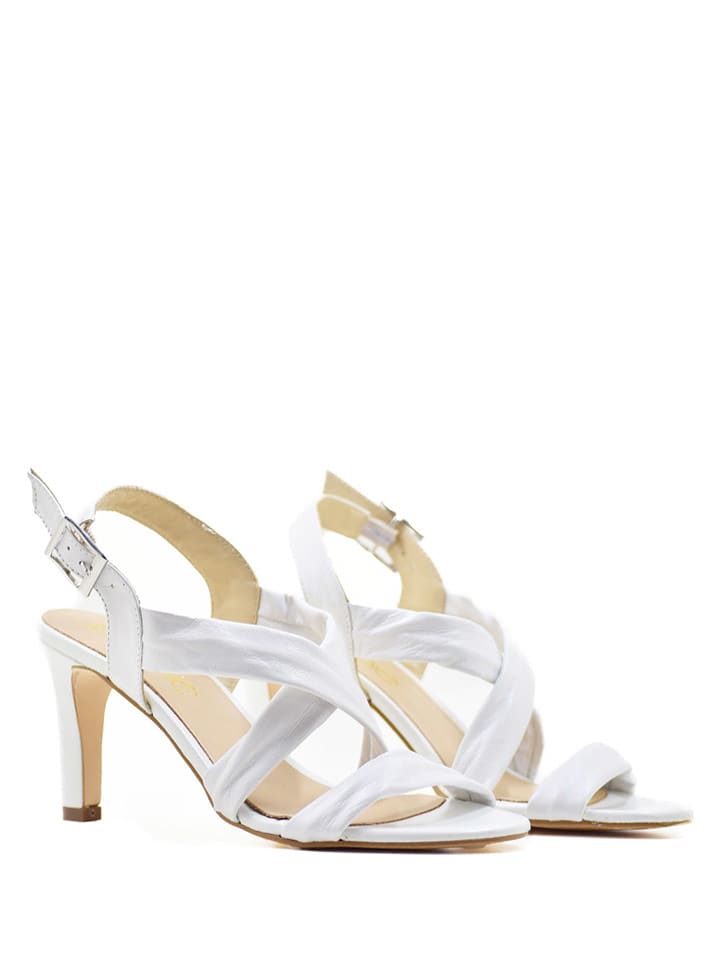 ELODIE Skórzane sandały w kolorze białym rozmiar: 41