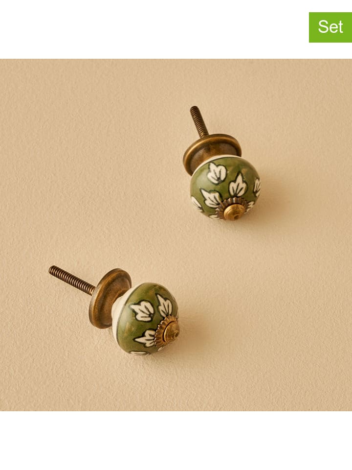 BELLA MAISON Gałki (2 szt.) "Vera" w kolorze zielonym do szafki - wys. 6,5 x Ø 3 cm rozmiar: onesize