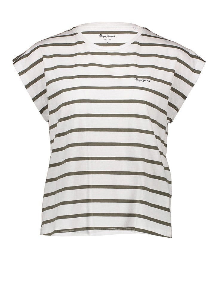 Pepe Jeans Koszulka w kolorze biało-oliwkowym rozmiar: M