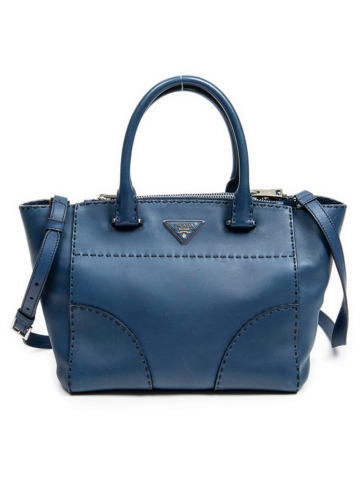 PRADA Skórzana torebka w kolorze niebieskim - 27 x 21,5 x 17,5 cm rozmiar: onesize