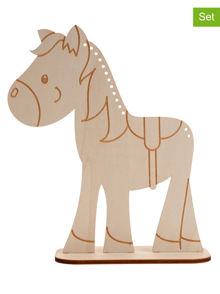 SUNNYSUE 3-częściowy zestaw: drewniane konie do zaplatania - 3+ rozmiar: onesize