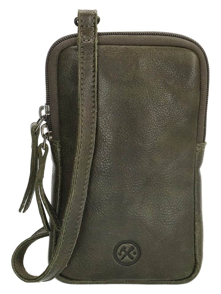 HIDE & STITCHES Skórzana torebka w kolorze oliwkowym na telefon - 10 x 18 x 2,5 cm rozmiar: onesize