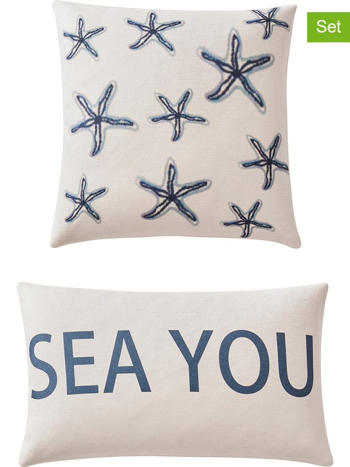 heine home Poszewki (2 szt.) w kolorze kremowo-niebieskim na poduszkę rozmiar: onesize