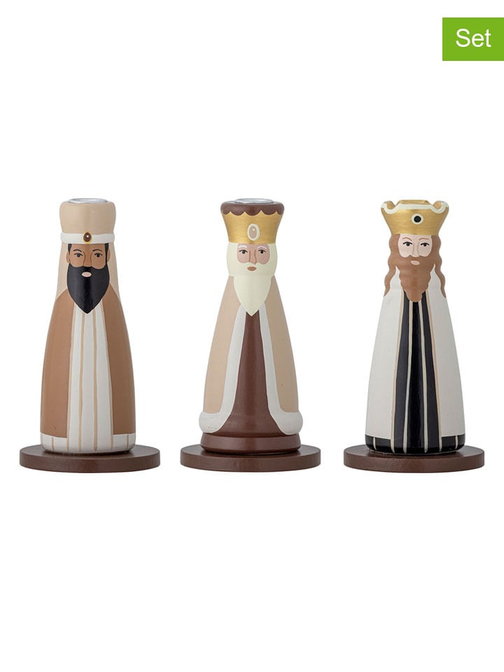 Bloomingville Świeczniki (3 szt.) "Betiel" w kolorze beżowo-brązowym - wys. 10,5 x Ø 6 cm rozmiar: onesize
