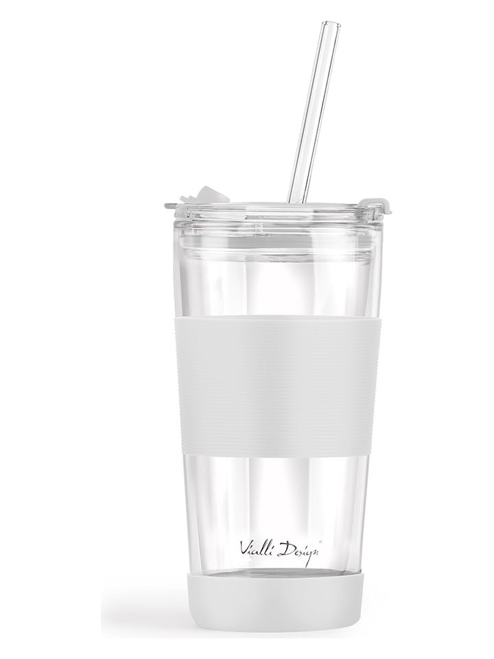 Vialli Design Szklanka termiczna w kolorze białym ze słomką - 600 ml rozmiar: onesize