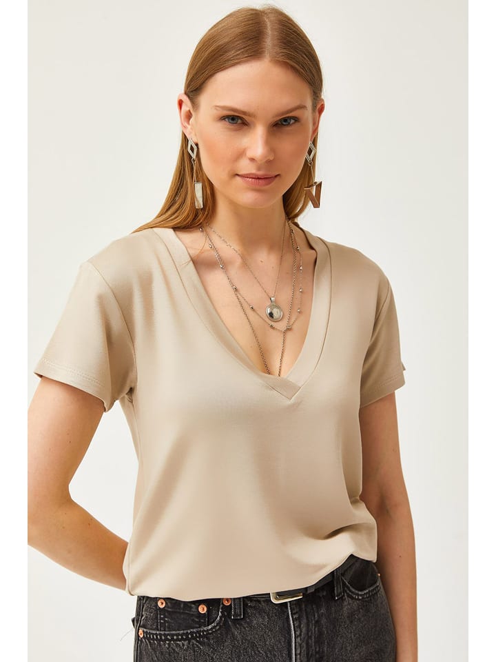 Olalook Koszulka w kolorze beżowym rozmiar: S