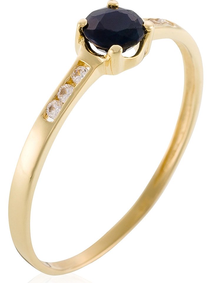 OR ÉCLAT Złoty pierścionek "Carré mystérieux" z cyrkoniami i szafirem rozmiar: 52