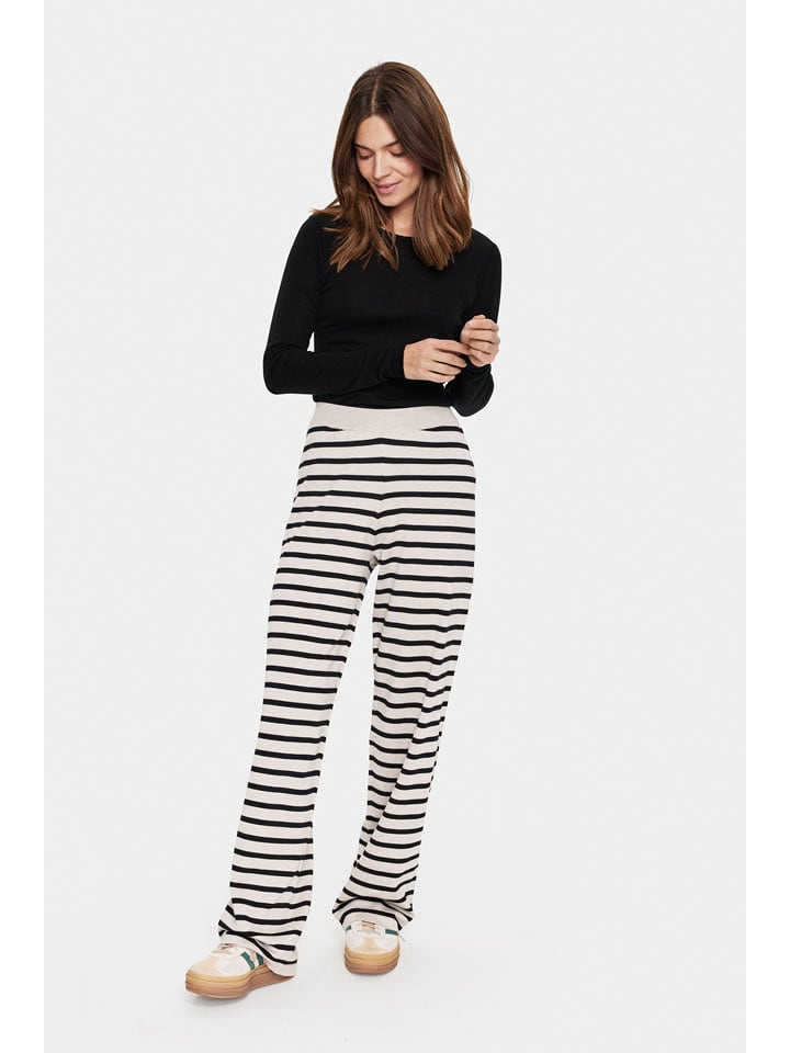 SAINT TROPEZ Spodnie w kolorze kremowo-czarnym rozmiar: L