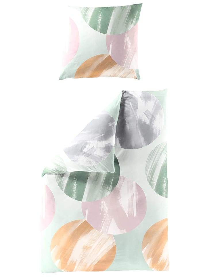 Bierbaum Komplet pościeli satynowej w kolorze zielono-fioletowo-pomarańczowym rozmiar: 135x200 cm