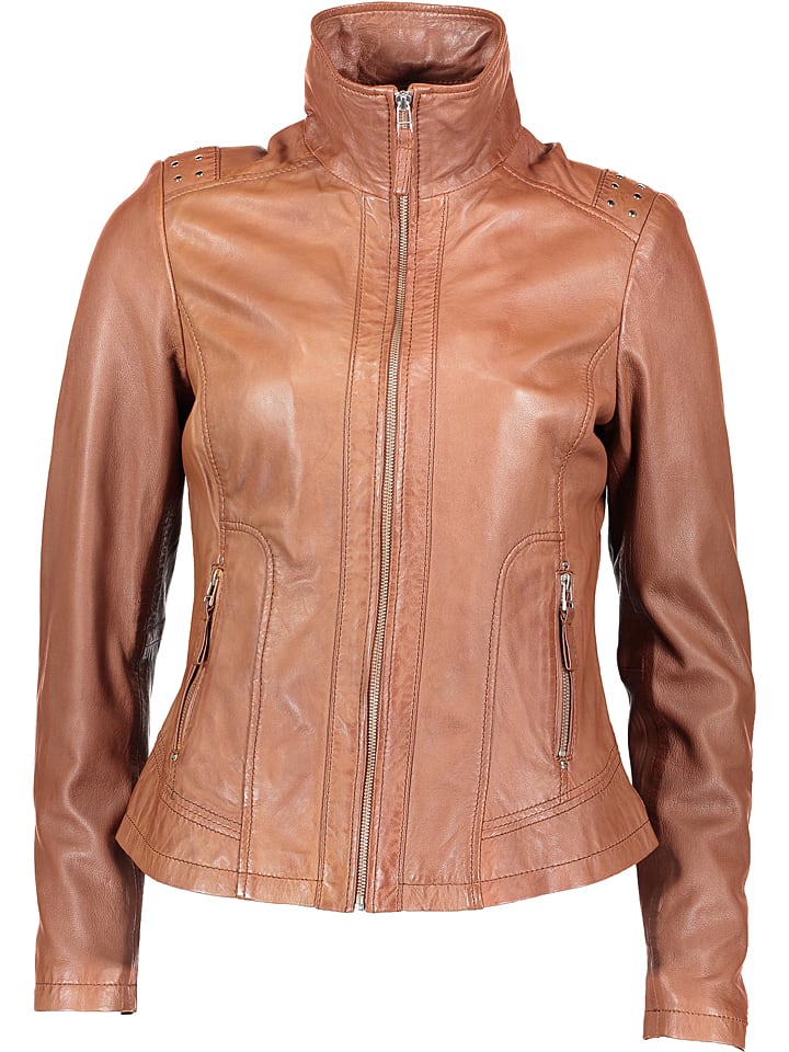 7eleven Skórzana kurtka "Evi" w kolorze jasnobrązowym rozmiar: 34